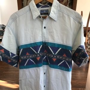Vintage Bugle Boy Western Geometric Denim Shirt